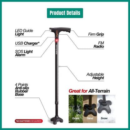 All-Terrain LED Walking Stick with Safety Features