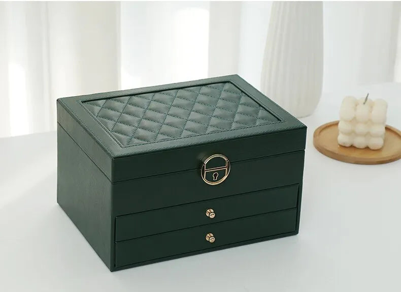 Stackable Jewelry Organizer Box Black 9×7×5 Inch Multi-Compartment Ring Necklace Earring Holder for Dresser Bedroom Vanity Tabletop Storage