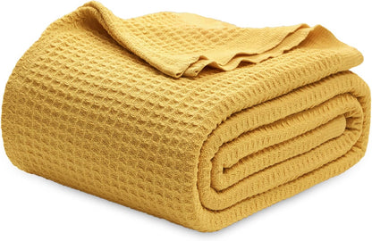 Pure Cotton Thermal Blanket – Queen 90×90 in – Textured Weave Layer for All Seasons – Lightweight & Breathable Throw for Bed or Sofa