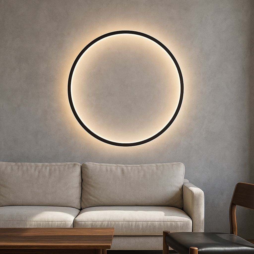 Modern Round LED Wall Sconce | Minimalist Circle Light for Dining Room Bar | USB Powered Ambient Lighting | Iron Acrylic Ring Design