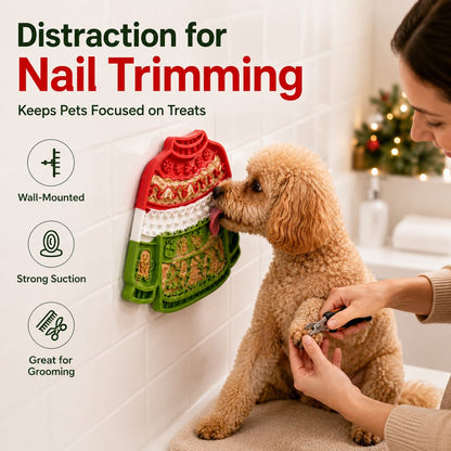 Ortekor Christmas Sweater Wall-Mount Pet Lick Mat for Dogs & Cats - Slow Feeding & Nail Trimming Distraction for Holiday Treat Time