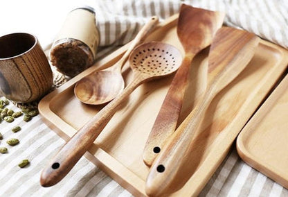Juego de utensilios de cocina de madera de teca natural con diseño duradero | Colección de 8 piezas para cocinar sin esfuerzo