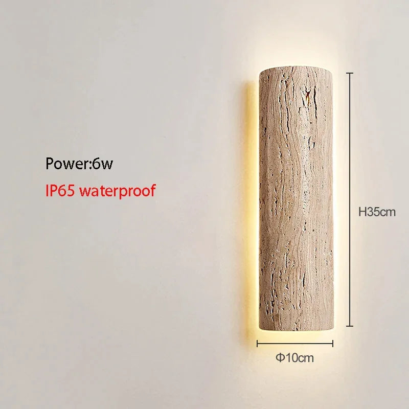 Travertine Stone LED Sconce Light 14 in Taupe Minimalist Fixture Bathroom Bedroom Hallway Vertical Indoor Japandi Corridor Ambient Lighting