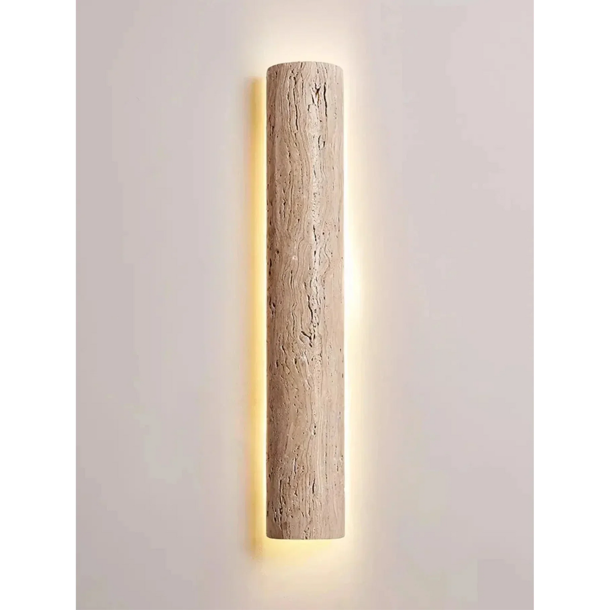 Travertine Stone LED Sconce Light 14 in Taupe Minimalist Fixture Bathroom Bedroom Hallway Vertical Indoor Japandi Corridor Ambient Lighting