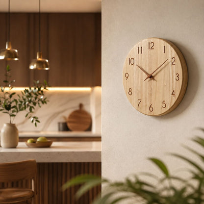 Whisper-Quiet Wooden Wall Clock – Handcrafted Timber Timepiece with Silent Sweep Movement for Living Room, Bedroom, Kitchen & Office Decor