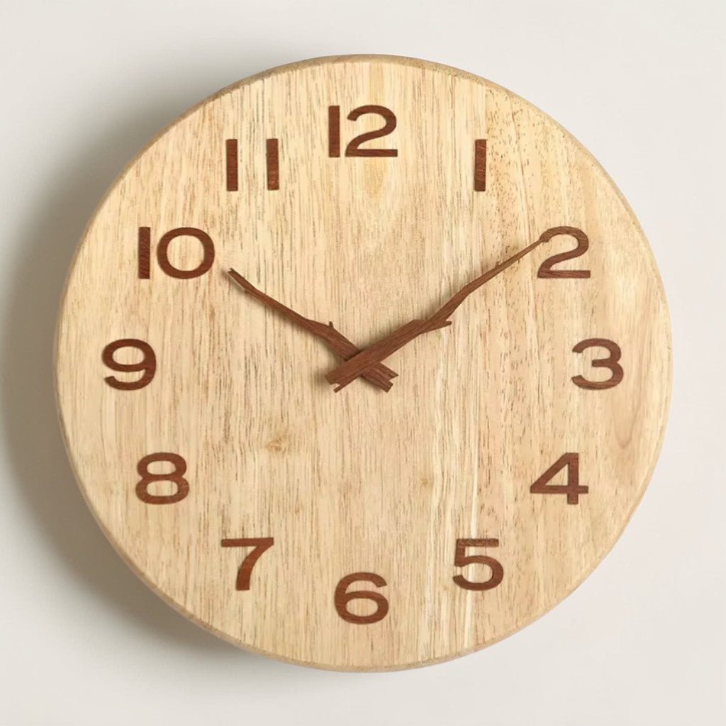 Whisper-Quiet Wooden Wall Clock – Handcrafted Timber Timepiece with Silent Sweep Movement for Living Room, Bedroom, Kitchen & Office Decor