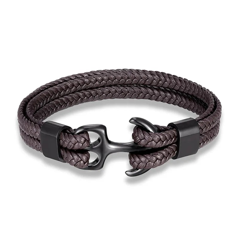 Leather Wrist Band with Marine Anchor Charm for Men | Adjustable Strap Accessory for Casual & Dressy Wear | Stainless Steel Hardware