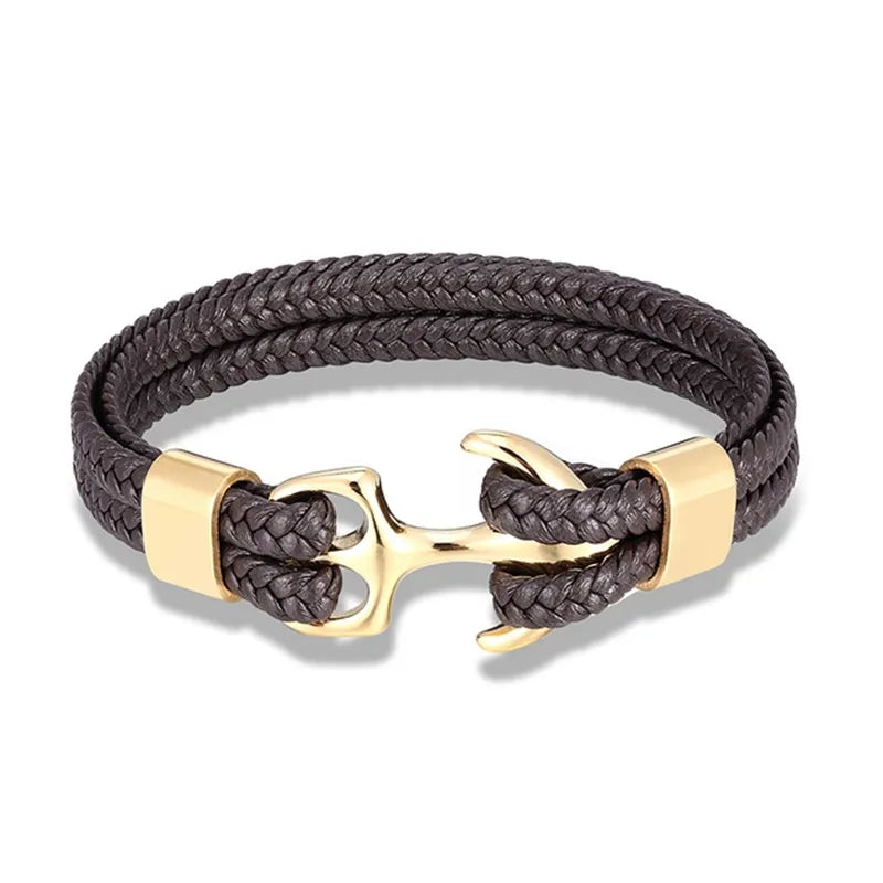 Leather Wrist Band with Marine Anchor Charm for Men | Adjustable Strap Accessory for Casual & Dressy Wear | Stainless Steel Hardware