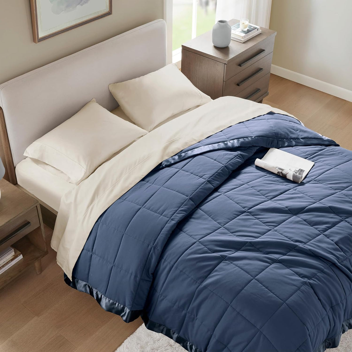 Colección Windom | Manta de plumón alternativo con tratamiento que absorbe la humedad | Cubrecama ligero y suave para todas las estaciones, ribete de satén