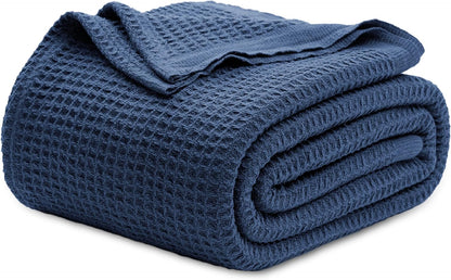 Pure Cotton Thermal Blanket – Queen 90×90 in – Textured Weave Layer for All Seasons – Lightweight & Breathable Throw for Bed or Sofa
