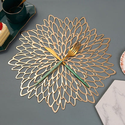 Round Table Mat 15 Inch Space-Inspired Decorative Dining Placemat Non-Slip PVC Heat-Resistant for Kitchen Home Cosmic Pattern Openwork Desig