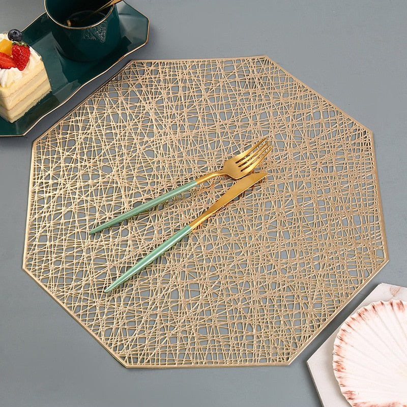 Round Table Mat 15 Inch Space-Inspired Decorative Dining Placemat Non-Slip PVC Heat-Resistant for Kitchen Home Cosmic Pattern Openwork Desig