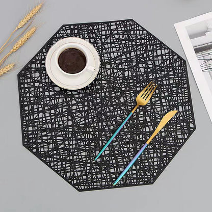 Round Table Mat 15 Inch Space-Inspired Decorative Dining Placemat Non-Slip PVC Heat-Resistant for Kitchen Home Cosmic Pattern Openwork Desig