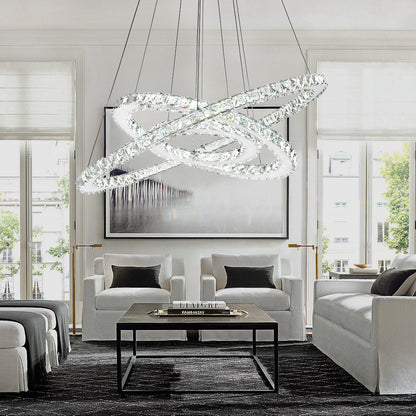 Adjustable Circle Hanging Light Fixture with K9 Crystal Accents for Dining Room & Living Room