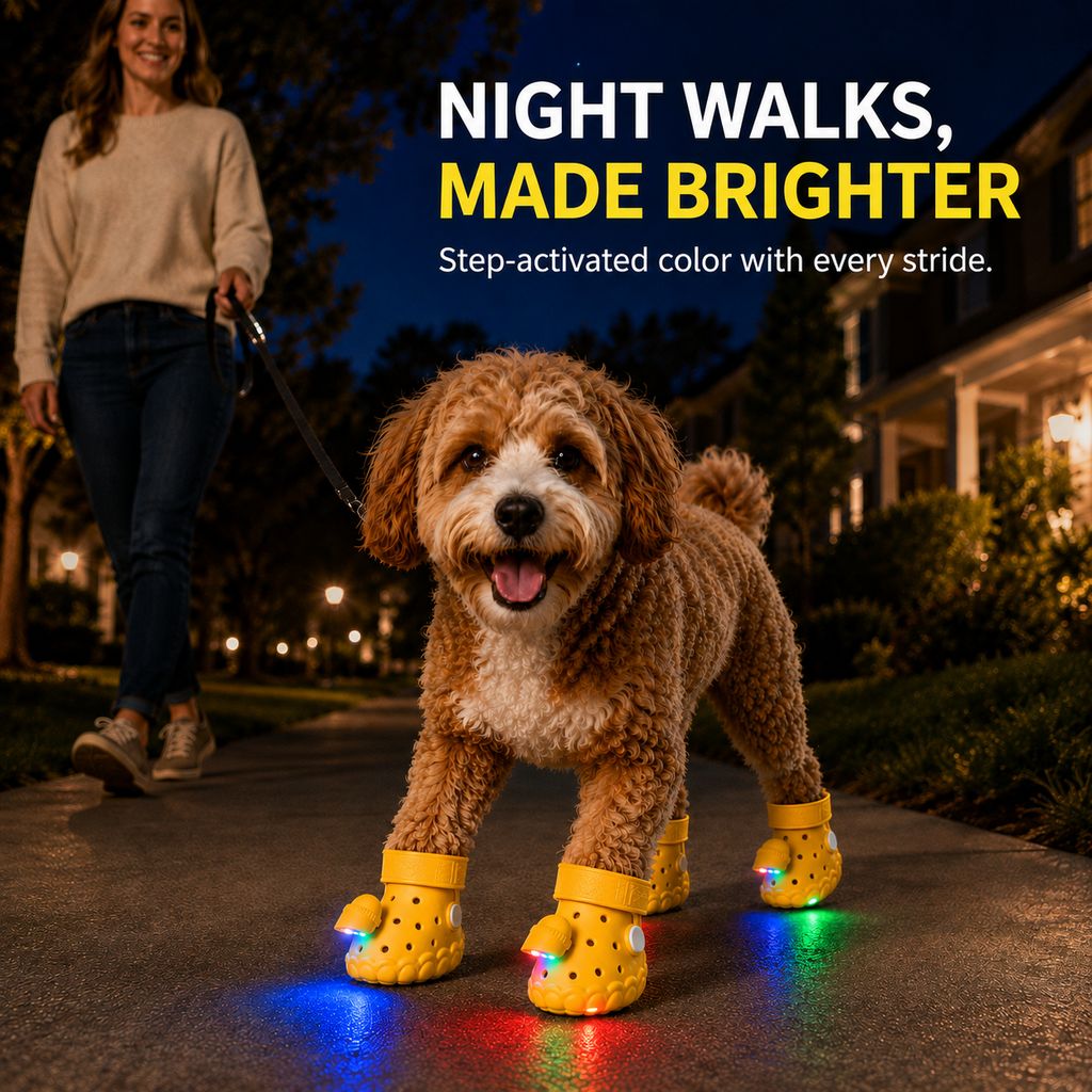 Ortekor Step-Activated RGB Light-Up Dog Boots for Night Walks – Low-Light Visibility & Lightweight EVA Paw Coverage