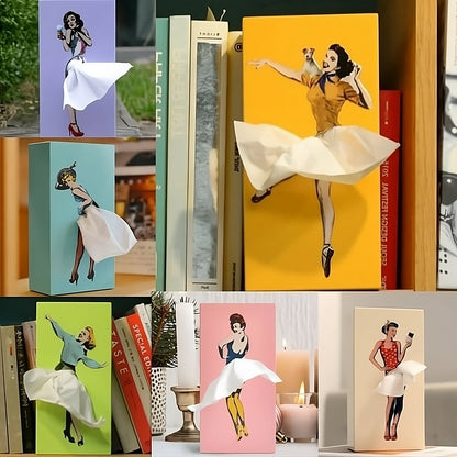 Novelty Figurine Tissue Holder with Flowing Dress Design for Countertops, Desks & Vanities – Decorative Facial Tissue Dispenser Statue