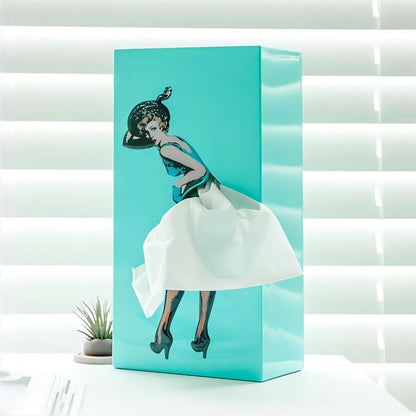 Novelty Figurine Tissue Holder with Flowing Dress Design for Countertops, Desks & Vanities – Decorative Facial Tissue Dispenser Statue
