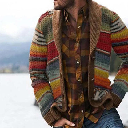Shawl Collar Cardigan Sweater for Men – Open Front Knit Jacket with Ribbed Cuffs – Casual Layering Piece for Cool Weather