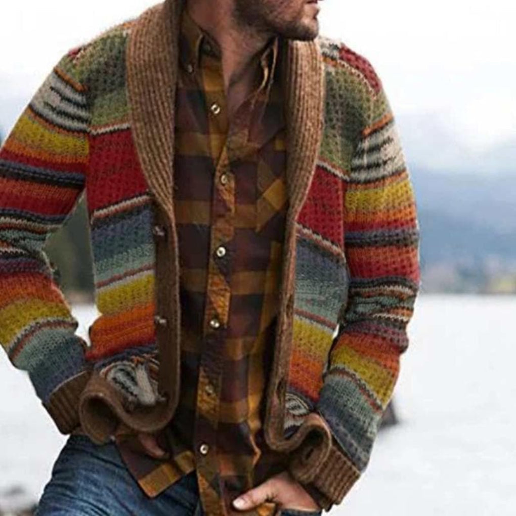 Shawl Collar Cardigan Sweater for Men – Open Front Knit Jacket with Ribbed Cuffs – Casual Layering Piece for Cool Weather