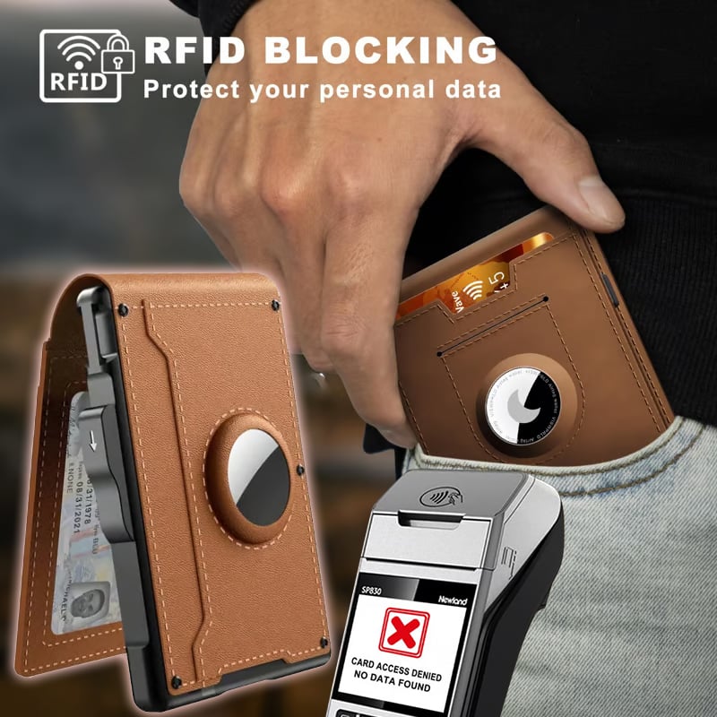 Compact RFID-Blocking Wallet with Pop-Up Card Holder & Money Clip for Men & Women – Slim Aluminum & Leather Bifold Design