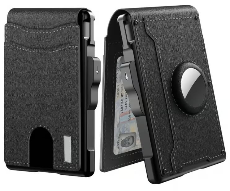 Compact RFID-Blocking Wallet with Pop-Up Card Holder & Money Clip for Men & Women – Slim Aluminum & Leather Bifold Design