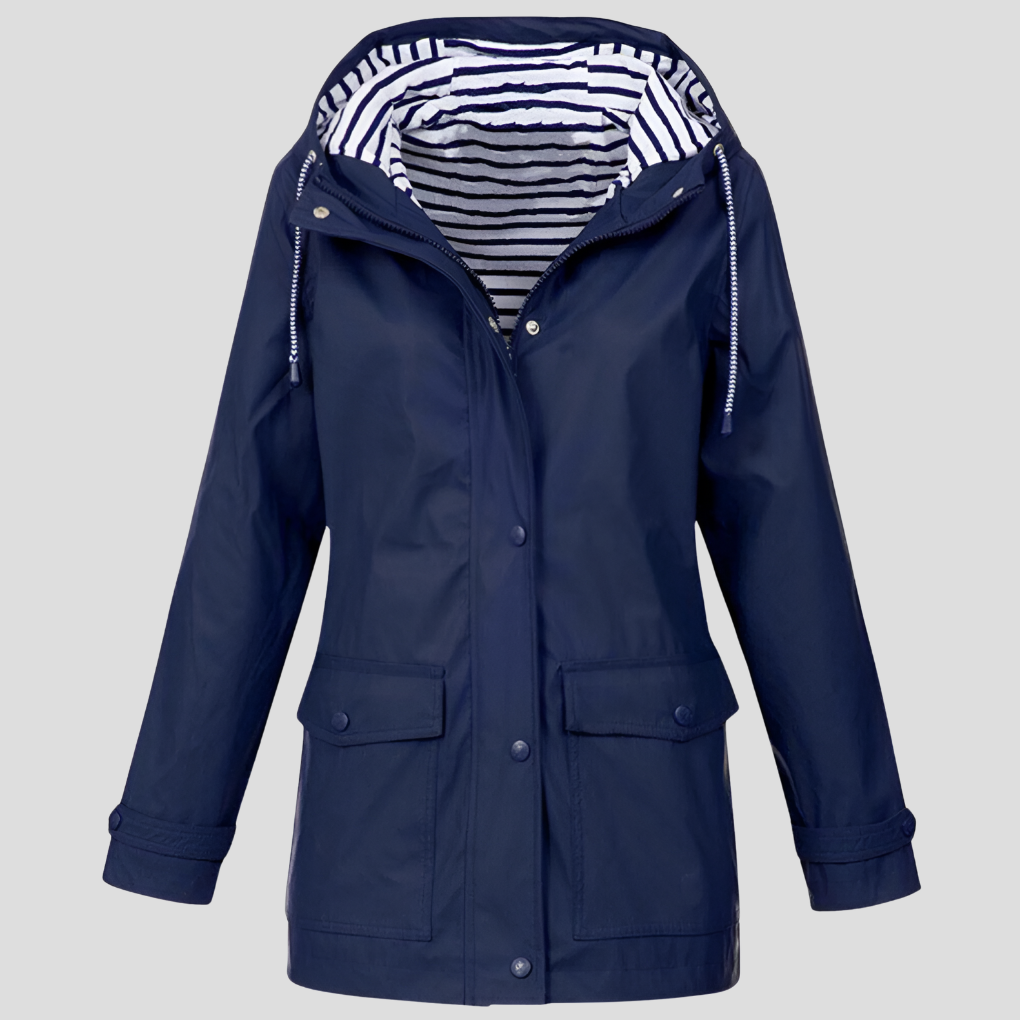 Women's Hooded Rain Jacket with Zip Pockets – Waterproof Windproof Outdoor Coat for Hiking Travel Commute – Adjustable Hood Lightweight
