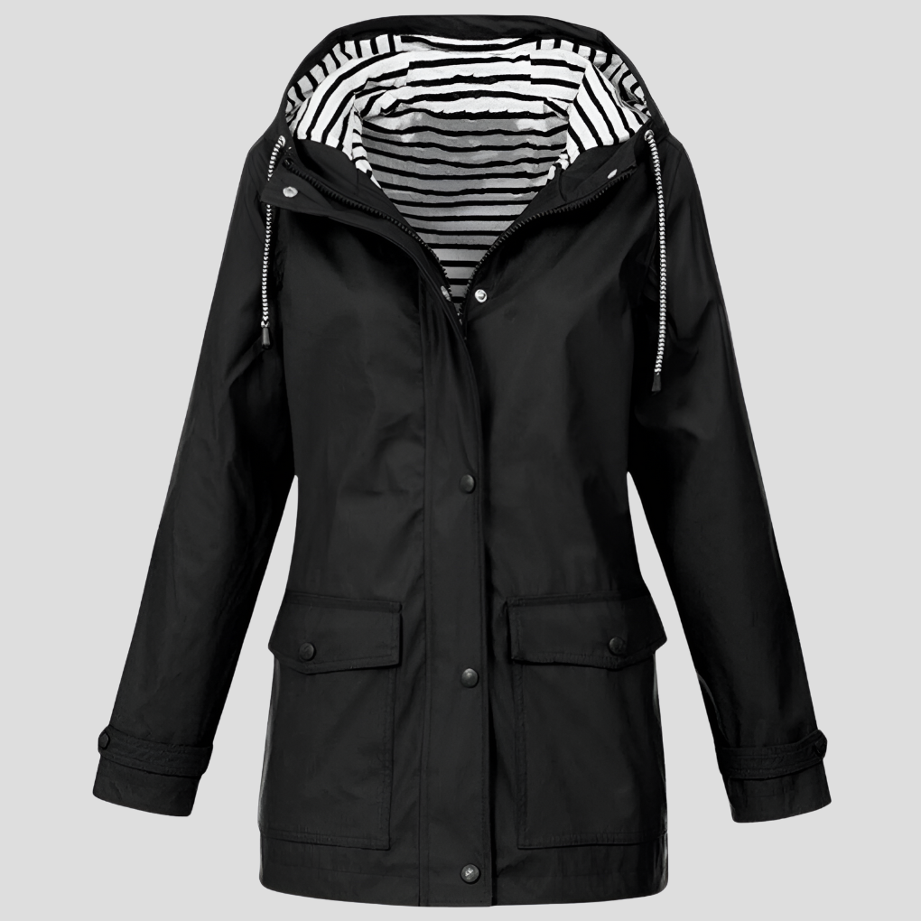 Women's Hooded Rain Jacket with Zip Pockets – Waterproof Windproof Outdoor Coat for Hiking Travel Commute – Adjustable Hood Lightweight
