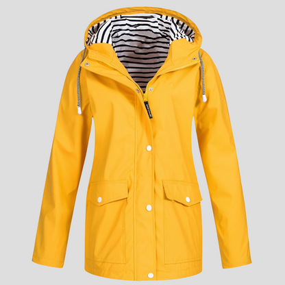 Women's Hooded Rain Jacket with Zip Pockets – Waterproof Windproof Outdoor Coat for Hiking Travel Commute – Adjustable Hood Lightweight