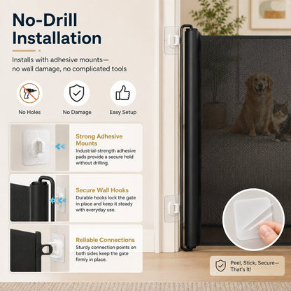 Ortekor No-Drill Retractable Pet Gate for Doorways, Kitchens & Stairs - Keep Cats and Dogs Safely Out of Off-Limit Areas