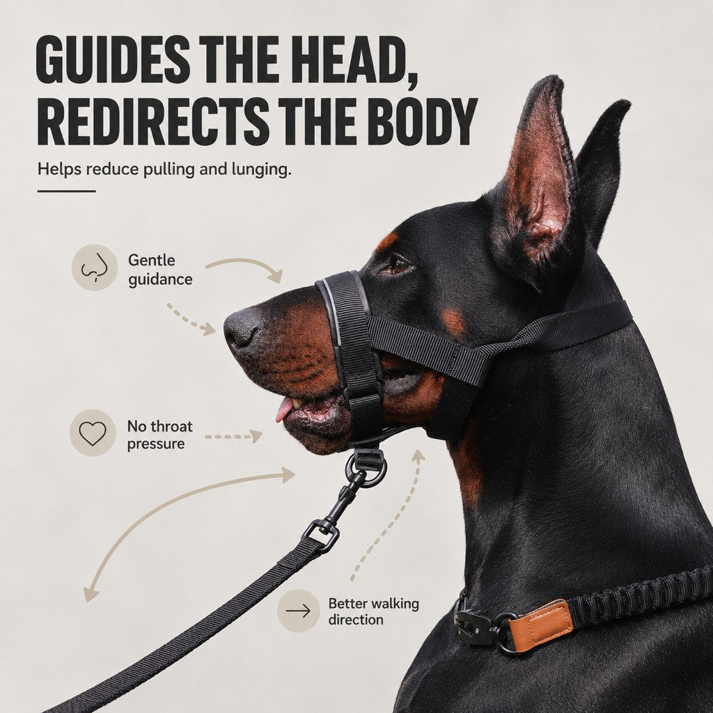 Ortekor No-Pull Dog Head Halter for Daily Walks - Adjustable Padded Training Muzzle to Help Reduce Pulling