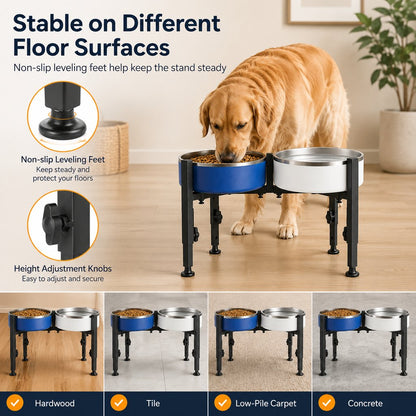 Ortekor Adjustable Raised Dog Bowl Stand for Home Feeding - No-Bend Metal Pet Bowl Holder for Cleaner, More Comfortable Meals