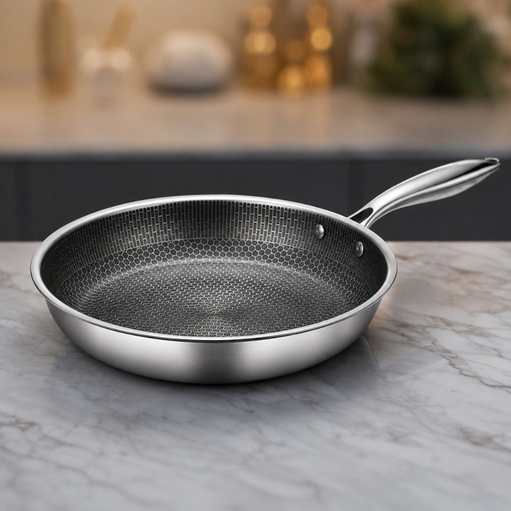 12-Inch Honeycomb Textured Skillet with Cool-Touch Handle for Induction Gas Electric Stovetops