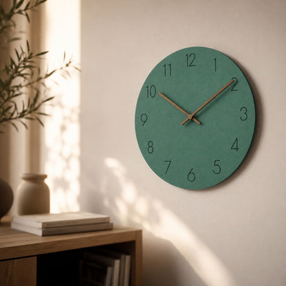 Silent Wall Clock 11.4 in Round Wood Frame Modern Home Décor for Bedroom Living Room Office Minimalist Timepiece