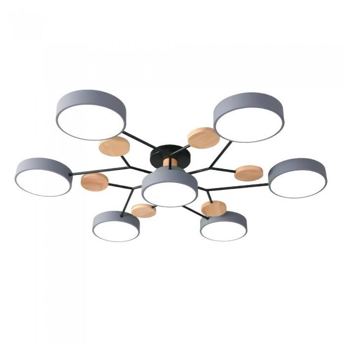 Branched Disc LED Ceiling Light with Wood Accents – Modern Scandinavian Design for Living Room, Bedroom & Dining