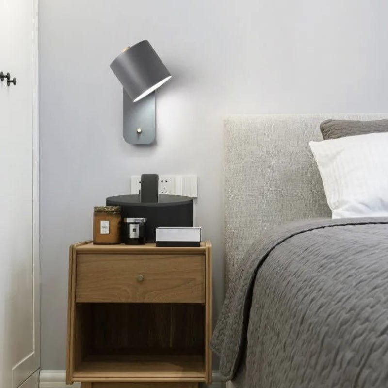 Adjustable Wall Light with Rotating Shade & Integrated Switch – Wood & Metal Fixture for Bedroom, Hallway, Reading