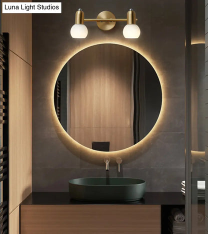 Brass Bathroom Vanity Light Fixture with Glass Shades – Downward Wall Sconce for Powder Room, Hallway & Mirror Lighting