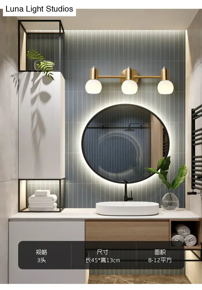 Brass Bathroom Vanity Light Fixture with Glass Shades – Downward Wall Sconce for Powder Room, Hallway & Mirror Lighting