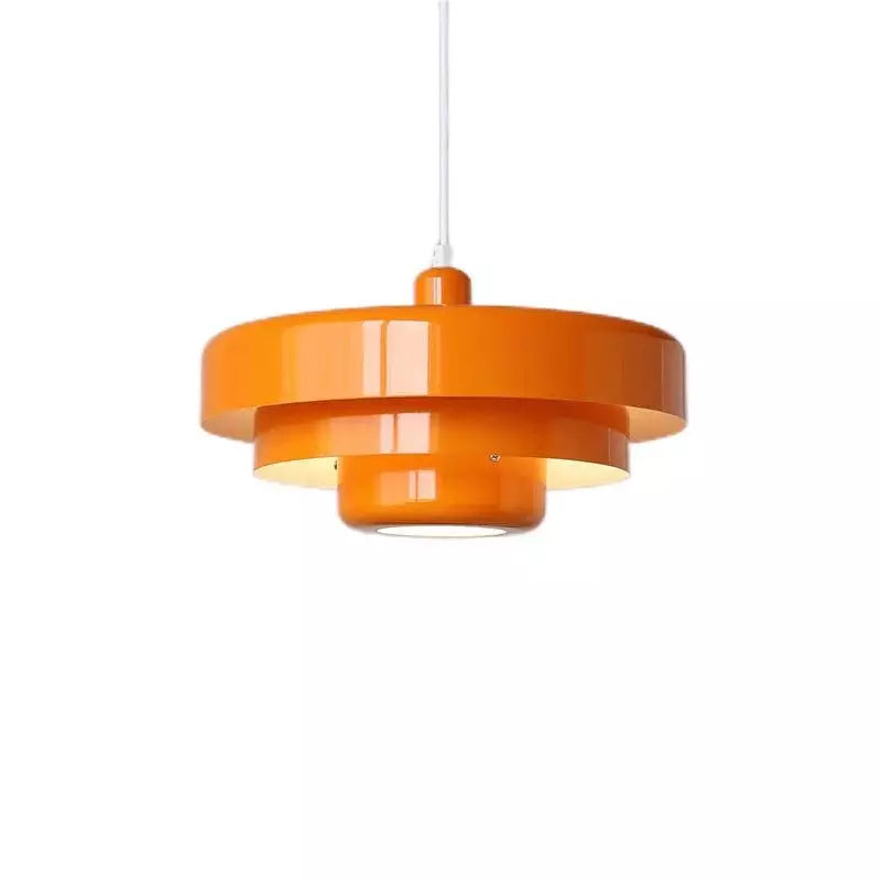 Layered Metal Ceiling Fixture 14-Inch Diameter Adjustable Cord Iron Shade for Kitchen Island Dining Table Home Office Retro Geometric Overhe