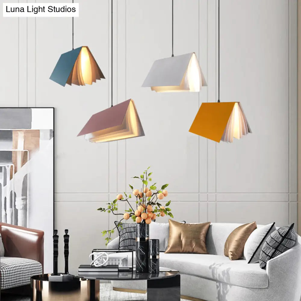 Book-Shaped Ceiling Pendant Light, LED Compatible Hanging Fixture for Kitchen Island, Dining Room and Bedroom, Plastic Shade with Round