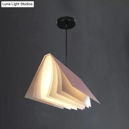 Book-Shaped Ceiling Pendant Light, LED Compatible Hanging Fixture for Kitchen Island, Dining Room and Bedroom, Plastic Shade with Round