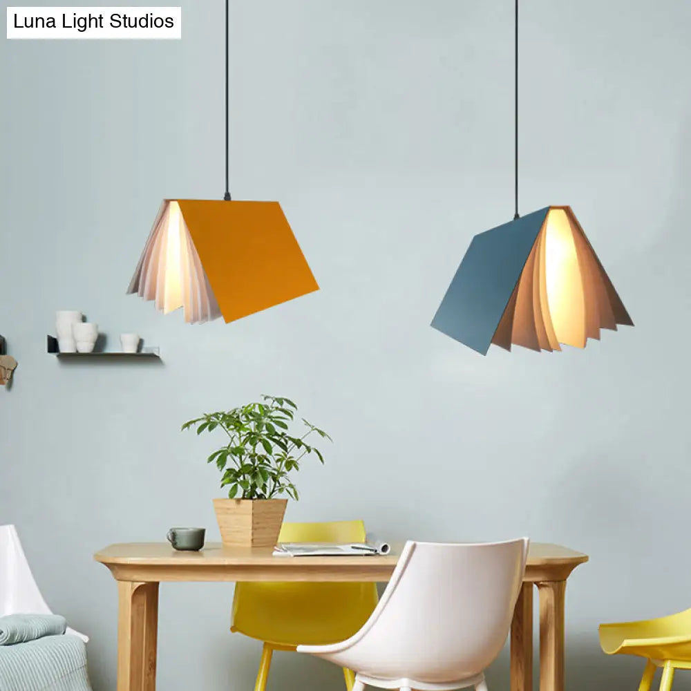 Book-Shaped Ceiling Pendant Light, LED Compatible Hanging Fixture for Kitchen Island, Dining Room and Bedroom, Plastic Shade with Round