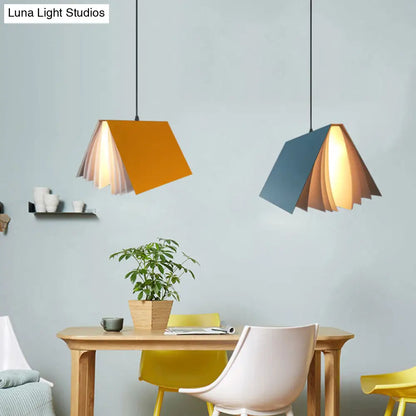 Book-Shaped Ceiling Pendant Light, LED Compatible Hanging Fixture for Kitchen Island, Dining Room and Bedroom, Plastic Shade with Round