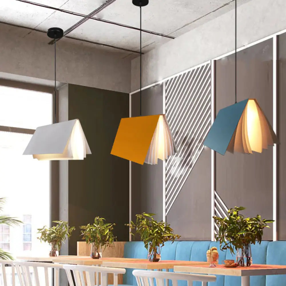 Book-Shaped Ceiling Pendant Light, LED Compatible Hanging Fixture for Kitchen Island, Dining Room and Bedroom, Plastic Shade with Round
