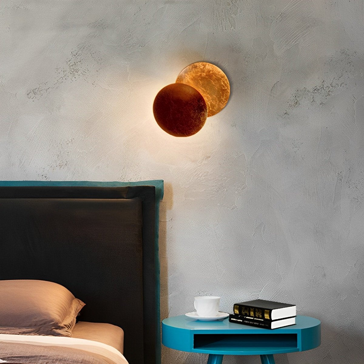 Rotating Iron Sconce with Adjustable Eclipse Discs – 3-Temperature LED Fixture for Bedroom & Hallway – 10 in or 8 in Diameter Modern Accent