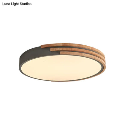 Circular Wood Ceiling Light Flush Mount 16 Inch | Low Profile Modern LED Fixture for Bedroom Living Room Dining Room | Slim 2 Inch Depth