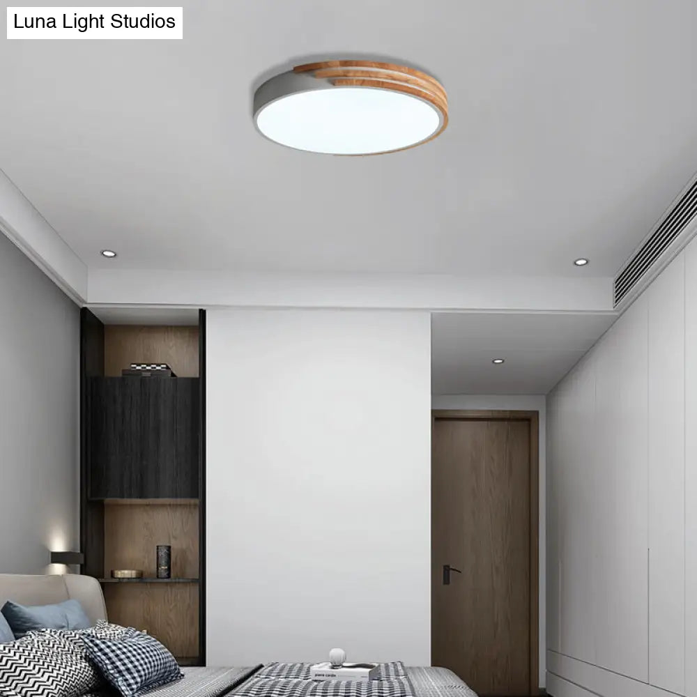 Circular Wood Ceiling Light Flush Mount 16 Inch | Low Profile Modern LED Fixture for Bedroom Living Room Dining Room | Slim 2 Inch Depth