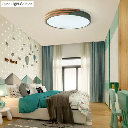 Circular Wood Ceiling Light Flush Mount 16 Inch | Low Profile Modern LED Fixture for Bedroom Living Room Dining Room | Slim 2 Inch Depth