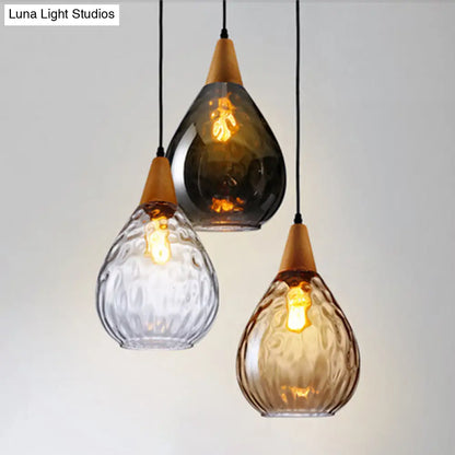 Teardrop Glass Pendant Light Modern Hanging Ceiling Fixture for Dining Room & Kitchen | Single Light E26 Socket | Adjustable 47" Cord