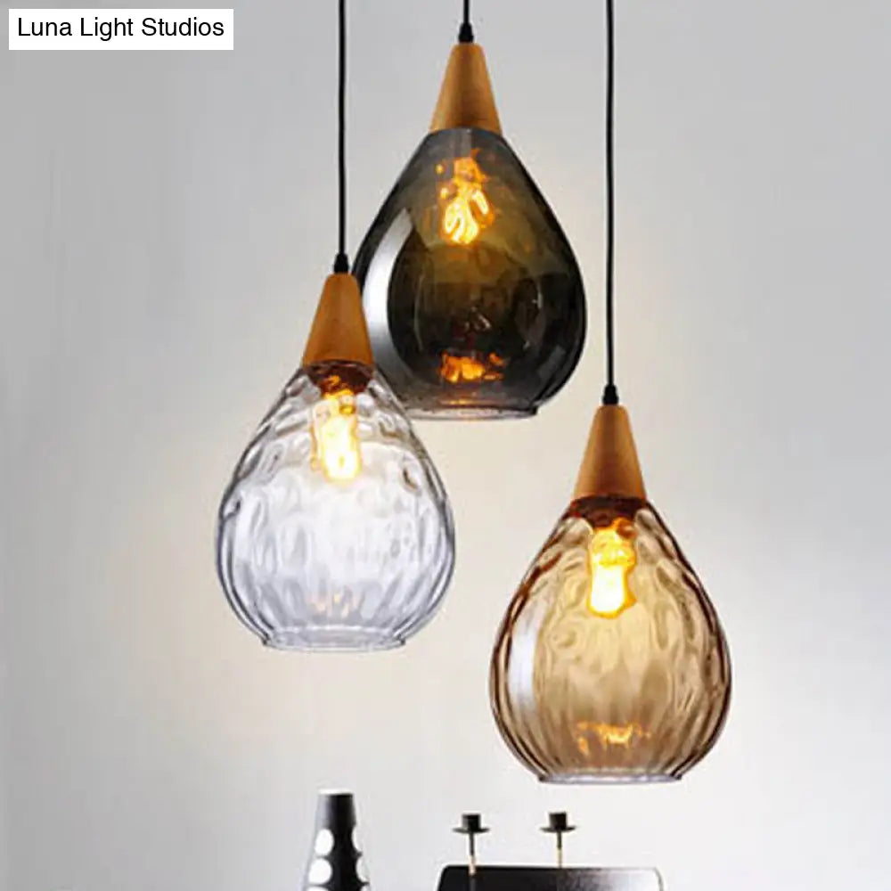 Teardrop Glass Pendant Light Modern Hanging Ceiling Fixture for Dining Room & Kitchen | Single Light E26 Socket | Adjustable 47" Cord