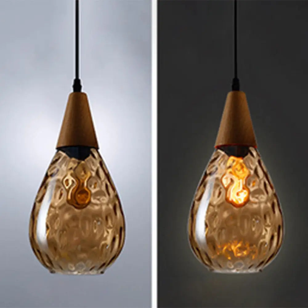 Teardrop Glass Pendant Light Modern Hanging Ceiling Fixture for Dining Room & Kitchen | Single Light E26 Socket | Adjustable 47" Cord